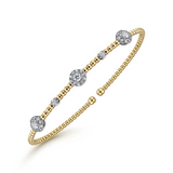 Yellow Gold Bujukan Diamond Cluster Stations Bangle Bracelet, 0.52 Carat TW