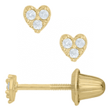 14K Yellow Gold CZ Pave Heart Stud Earrings