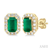 10KY Diamond and Emerald Stud Earrings w/ 0.13 ctw