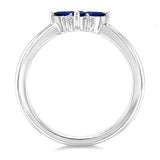 10K White Gold 4X2 MM Marquise Sapphire and Round Cut Diamond Blossom Ring, 0.04Carat TW