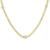 14K Yellow Gold Bezel-Set Round Diamond Curb & Cuban Link Station Necklace, 0.50Carat TW