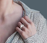 14K White Gold .30Carat Diamond Oval with .55Carat TW Diamond Rounds Engagement Ring Size 7