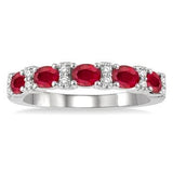 14KW .15CTW  Oval Shape 4x3MM Ruby and Round Cut Diamond Pre