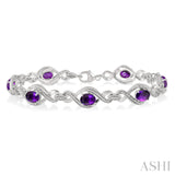 SS 0.10 CTW Oval Shape Gemstone & Diamond Bracelet, 7"