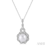 Sterling Silver Pearl and Diamond Pendant,  0.05 carat total weigh