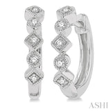 10KW  .10CTW Diamond  Circular & Rhombus Set Round Cut Huggie Earrings