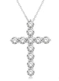 14K White Gold Diamond Cross Necklace, 3.00 Carat TW