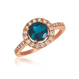 14KRG Deep Blue Topaz & Nude Diamond Ring, Size 7