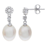 Sterling Silver Fresh Water Pearl & White Topaz Earrings w/ 8.5 -- 9 mm